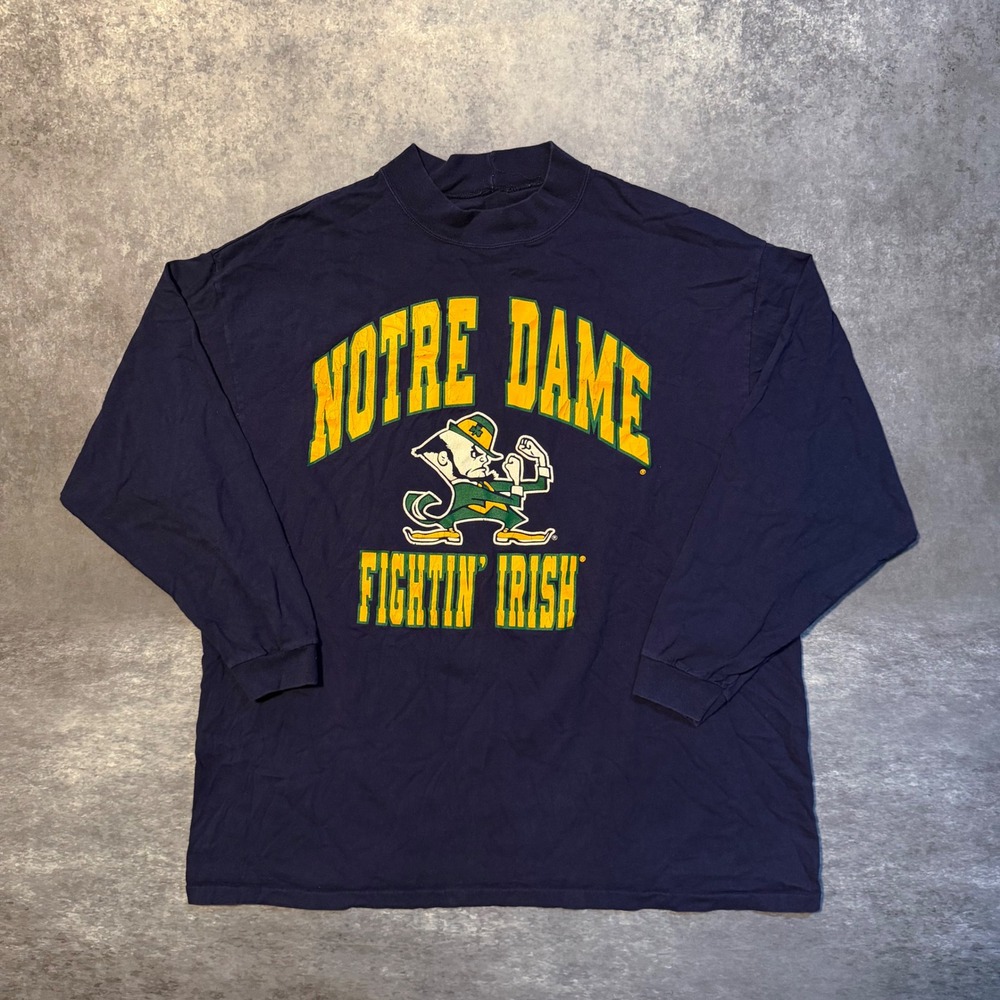 Vintage Notre Dame Fighting Irish Long Sleeve Shirt Mens XL Mock Neck Navy 90s